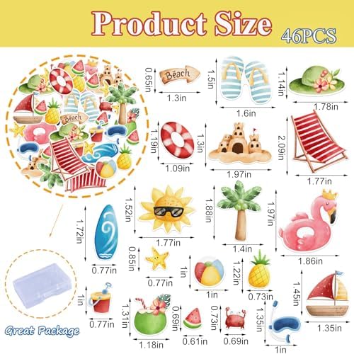 46pcs Edible Summer Beach Cupcake Toppers Wafer Paper Ball Sun Diving Goggles Watermelon Slippers Cupcake Picks Edible Summer Cake Toppers for Hawaii Theme Birthday Party Supplies