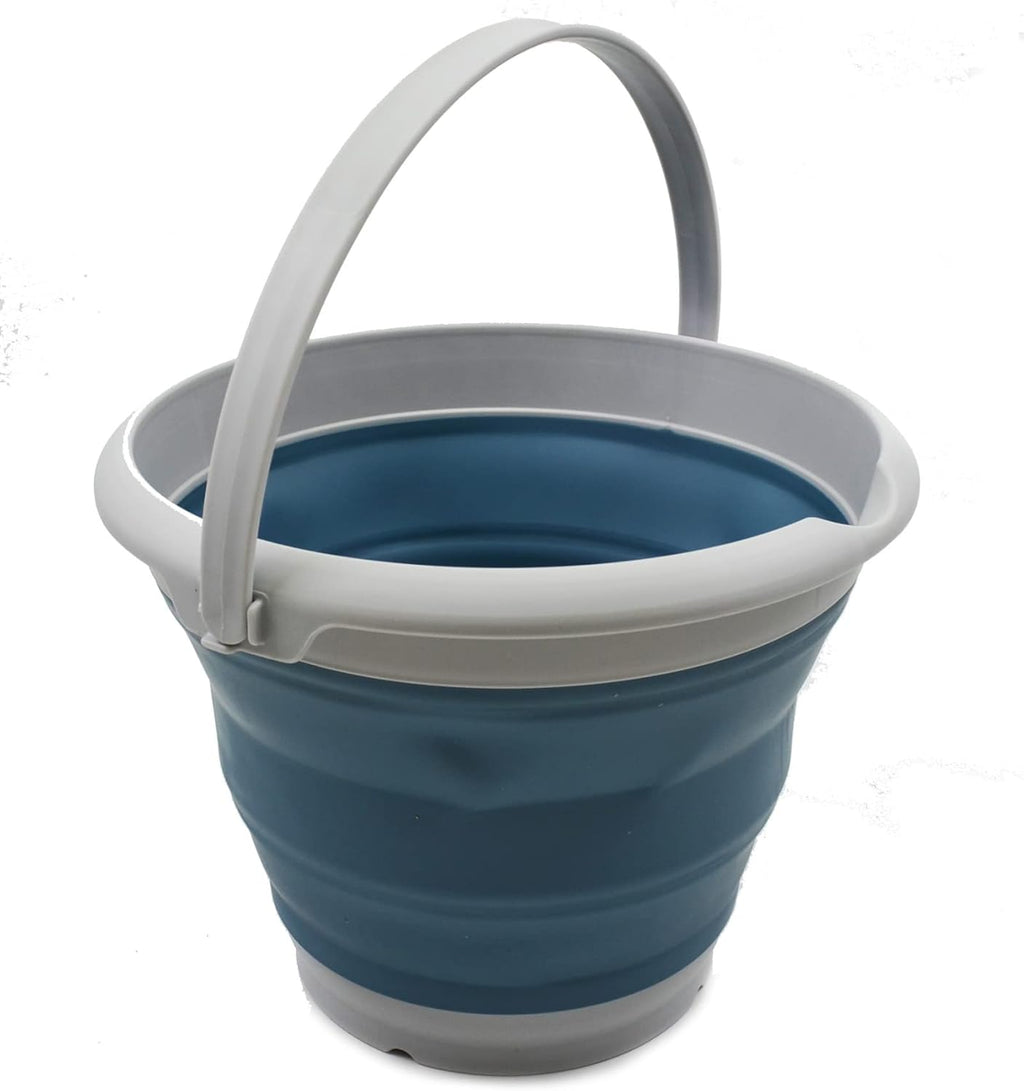 SAMMART 8.5L (2.2 Gallon) Collapsible Plastic Bucket - Foldable Round Tub - Portable Fishing Water Pail - Space Saving Outdoor Waterpot. Size 31cm Dia (Grey/Steel Blue, 1)
