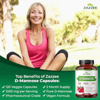 Zazzee D-Mannose, 1000 mg per Serving, 120 Vegan Capsules, 2 Month Supply, Potent & Fast-Acting, Certified Kosher, 100% Pure, All-Natural Urinary Tract Health Support, 100% Vegetarian, Non-GMO