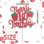 1pcs Berry 1st Birthday Cake Topper Flower Glitter Strawberry Theme 1st Birthday Cake Pick for Sweet Fruit Theme Baby Shower First Birthday Party Cake Decorations Supplies