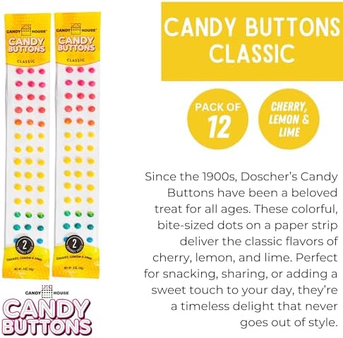 Candy House Classic Candy Buttons – Original Rainbow Edible Buttons on Paper, Sweet & Fun Classic Treats, Vintage Dots Candies, Nostalgic Candy Snack, 24 Strips (Pack of 12)