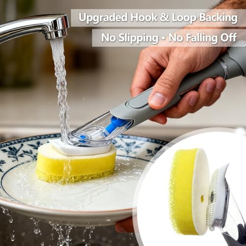 12 Pack Dish Wand Refill Heads Compatible with Scrub Daddy, Triple-Layer Temperature-Sensitive Sponge Refills, Strong Hook & Loop, Non-Scratch Replacement Heads for Dish Daddy Handle