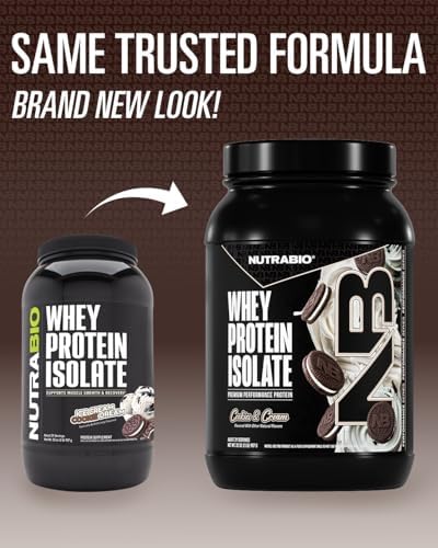 NutraBio 100% Whey Protein Isolate Protein Powder, 25g Protein with Complete Amino Acid Profile, Non-GMO, Soy & Gluten Free, Low Carb, Low Calorie Whey Protein Powder, Cookies & Cream, 2 Lbs