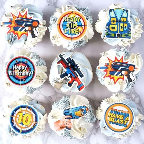 Ercadio 40 Pack Edible Dart War Party Cupcake Toppers Dart War Cake Picks Kids Birthday Gun Picks Target Bullet Dart War Party Baby Shower Decoration Supplies