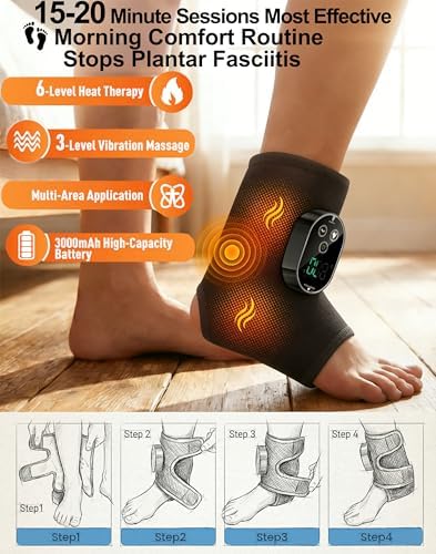 Foot Massager for Neuropathy Plantar Fasciitis Pain Relief, Cordless Heated Vibrating Cloud-Soft Ankle Wrap Feet Massage, Portable 2H Run Time, 6 Heats, 3 Modes, Auto-Off Timer, 1pcs