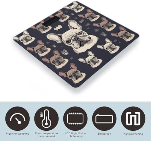I Love French Bulldog Scale for Body Weight Highly Accurate Digital Bathroom Scales Sturdy Tempered Glass Weighing Scale with LCD Display Fashion Body Fat Smart Scales 400lb