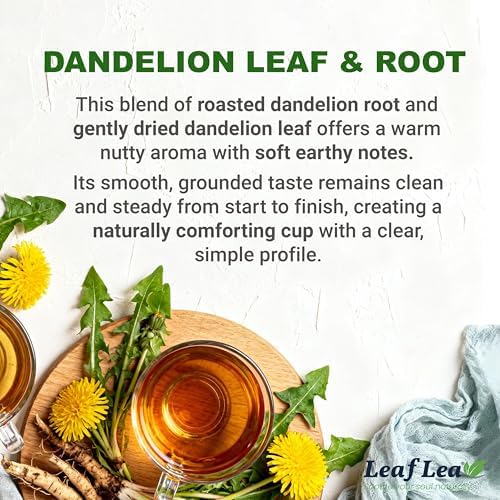 LeafLea Dandelion Root and Leaf Tea Bags, 40 Count, Roasted Dandelion Root Tea Blend, Natural Herbal Tea for Digestion & Wellness, Te de Diente de Leon, Individually Wrapped, Caffeine-Free, No Sugar