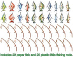 Fishing Theme Cupcake Toppers, 20 Mini Fishing Rod Decorations with Colorful Fish