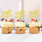 24Pcs Glitter Golden You are My Sunshine Cupcake Toppers for Sunshine Baby Shower Baby Gender Reveal Kids Boys Girls Birthday Cupcake Decorations Wedding Engagement Anniversary Party Decors