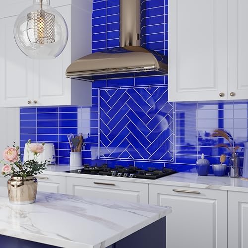 Glass Subway 0.25 sq ft/Piece Pack of 1, Cobalt Blue Glass Subway Tile 3" x 12" –Polished Finish NOT Peel & Stick – Waterproof Wall Tile for Bathroom Shower Kitchen Backsplash
