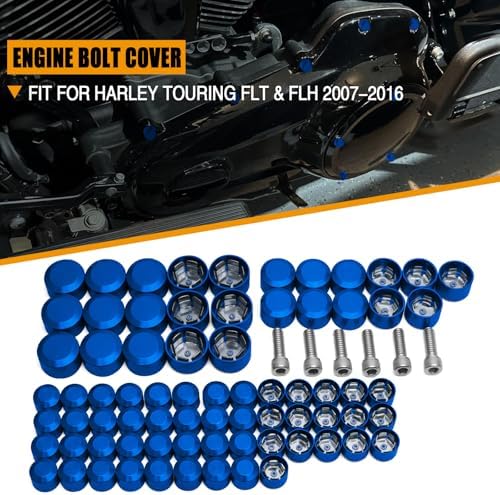 Bolt Covers Engine Twin Cam Toppers Caps Kit Aluminum for Harley Touring 2007-2016 Road King Electra Street Glide Road Glides FLT FLH 75Pcs (Blue)