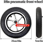 10×2 Small Pneumatic Tire Wheels Assembly (2), 10inch Non-Slip Front Casters Replacement for Electric Wheelchair, Aluminum Hub, 12mm (1/2") Bearing