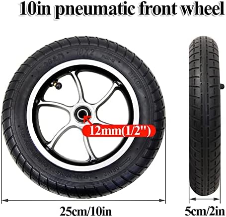 10×2 Small Pneumatic Tire Wheels Assembly (2), 10inch Non-Slip Front Casters Replacement for Electric Wheelchair, Aluminum Hub, 12mm (1/2") Bearing