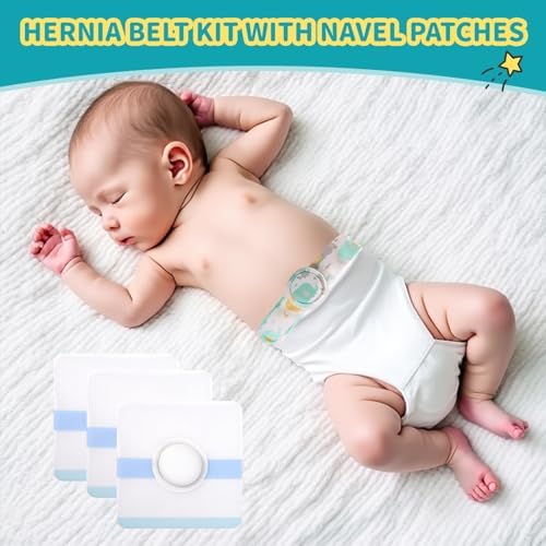 Umbilical Hernia Belt Kit for Baby, Baby Belly Button Band, Hernia Belt with 4 Compression Pads and 3 Navel Patches, Infant Abdominal Binder Set, Umbilical Cord Cover for Newborn(S Pattern Green)