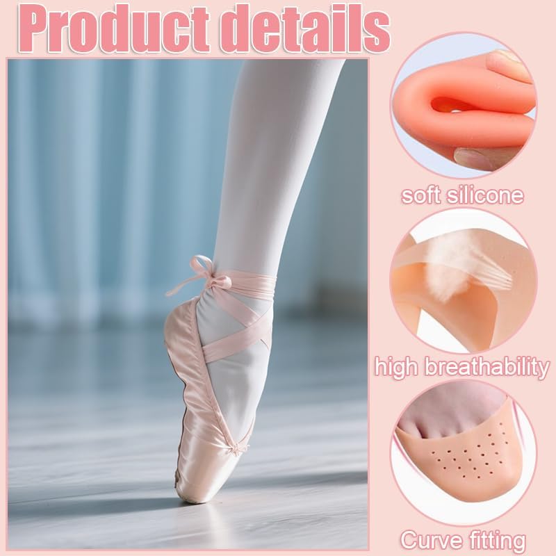 4 Pairs Silicone Toe Protectors for Ballet and High Heels – Soft Gel Dance Pads for Pain Relief, Breathable Toe Caps, Cushion Support for Pointe & Daily Use 2 (pink2) (Ballet)