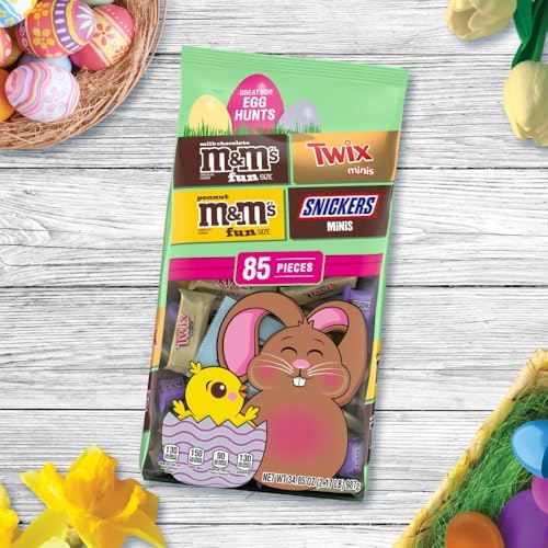 M&M'S Milk Chocolate, M&M's Peanut, SNICKERS & Twix Milk Chocolate Fun Size and Mini Assorted Easter Candy for Easter Basket Fillers, Eggs, 34.85 Ounce Bag