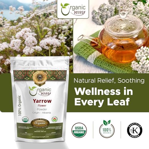 Organic Way Yarrow Flower Powder (Achillea millefolium) - Herbal Tea | European Wild-Harvest | Kosher & USDA Certified | Vegan, Non-GMO & Gluten Free | Raw from Albania (4 Oz (Pack of 1))