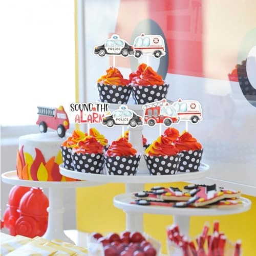 Sursurprise Emergency Vehicle Party Decorations, 36PCS Rescue Vehicles Cupcake Toppers, First Responders Ambulance Firetruck Police Birthday Party Supplies