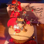 Traditional Chinese Wedding Cake Toppers - Set of 7 - Queen Figurine, Plum Blossom, Phoenix, 3 pcs Fans and Doll Base