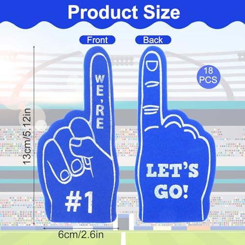 SHENLIU 18PCS Mini Foam Fingers, Baseball Fan Mini Foam Finger, Cheerleading Foam Finger We're #1 Sports Themed Party Supplies for Baseball Basketball Soccer Team Gifts(Blue)