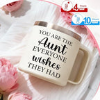 Lifecapido Aunt Gifts, You Are The Aunt Everyone Wishes They Had 14oz Insulated Coffee Mug with Keychain, Birthday Christmas Mothers Day Gifts for Aunts Auntie, White