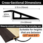 1/2" to 3/5" Height Threshold Ramp - Rubber Threshold, Floor Transition Strip, Door Strip, Wheelchair Ramp, Carpet to Tile Strip (Ebony Walnut, 40 inches)
