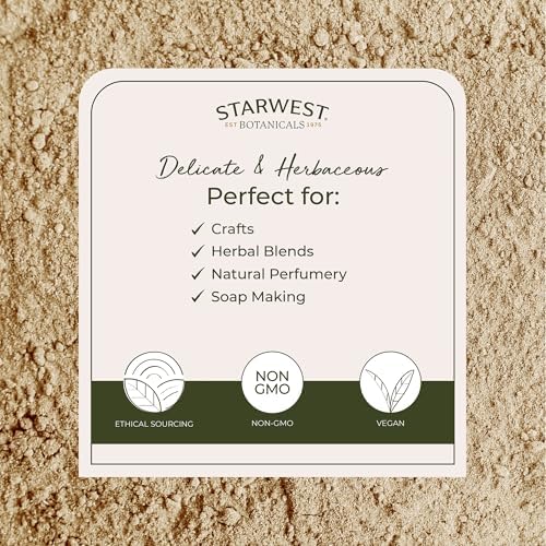 Starwest Botanicals Organic Orris Root Peeled Powder - Natural Botanical for Potpourri, Scented Crafts, & Herbal Blends, Sweet & Floral Aroma, Certified Kosher, Non-GMO - 4 oz Pouch