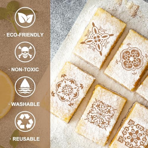 Whaline 15 Pcs Floral Tile Cookie Stencils Chinoiserie Tiles Airbrush Painting Stencils with Bead Chain Decor Biscuit Coffee Cake Baking Reusable Templates for DIY Crafts Birthday Party