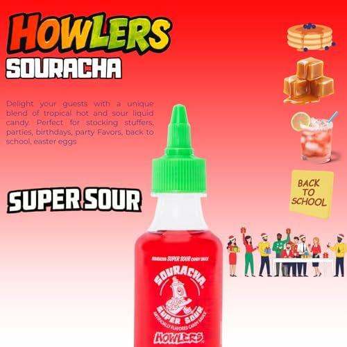 Albert's Souracha Liquid Super Sour Candy 3 Ct Full Size, For Party Favors, Birthday Parties, Goodie Bags, Gifts for Kids, Swedish Candy, PopCorn, Sour Gummy, IceCream Drizzle