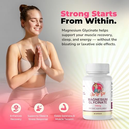Pin Up Girl Magnesium Glycinate for Women – 150mg Chelated for Bioavailability – Premium, High Absorption, Non-Laxative – 60 Capsules