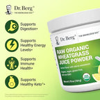 Dr. Berg USDA Certified Organic Green Powder Superfood (60 Servings) - Made with Raw Wheatgrass, Chlorophyll, Trace Minerals & Natural Enzymes - Non-GMO Green Superfood Powder - Lemon Flavor