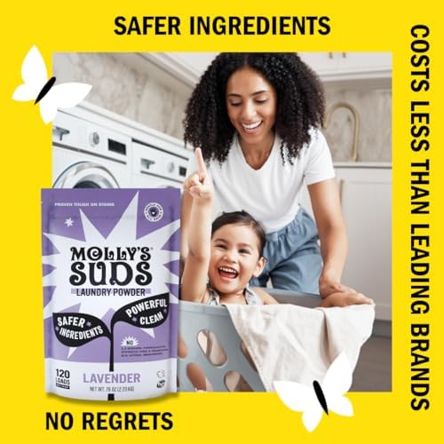 Molly's Suds Original Laundry Detergent Powder | Clean Laundry Detergent Powder for Sensitive Skin | Simple, Effective Ingredients, Stain Fighting | 120 Loads (Lavender)
