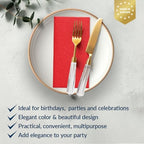 PAW - 50-Pack Disposable Red Linen-Feel Guest Towels 8" x 4" Folded, European Quality Hand Towels, Elegant Dinner Napkins for Special Occasions - Wedding, Birthday, Holiday, Bridal Shower