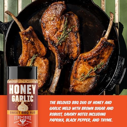 Fire & Smoke Society Honey Garlic BBQ Rub | Seasonings and Rubs for Smoking and Grilling | Pulled Pork Ribs Chicken, Burgers, Dry BBQ Rubs Spices | Honey Garlic, Brown | M 6.5 oz
