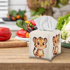 Cartoon Tiger Foldable Tissue Box Cover Square Facial Kleenex Napkin Holder PU Leather Tissue Box Holder for Car Home Bedroom Desk Office Decoration, Cute Cartoon Little Tiger Ivory
