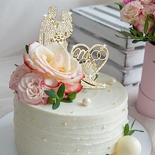 Jaciya Wedding Cake Topper Rhinestone Metal Mr and Mrs Cake Topper Wedding Bride and Groom Bridal Shower Cake Decorations