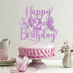 Kaoenla Butterfly Happy 2nd Birthday Cake Topper-Glitter 3D Butterfly theme 2nd/two Birthday baby baptism Cake Decor Supplies (2nd, Purple)