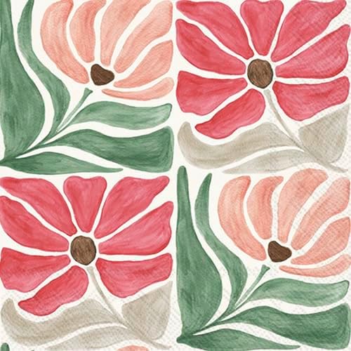 IHR Ideal Home Range Party Napkins Disposable 3-Ply Paper Lunch Napkin Pack, 6.5" x 6.5", Modern Petals Pattern, 20-Count