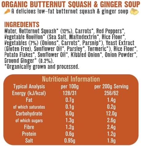 Free & Easy Free From Dairy Free Organic Butternut Squash & Ginger Soup 400g