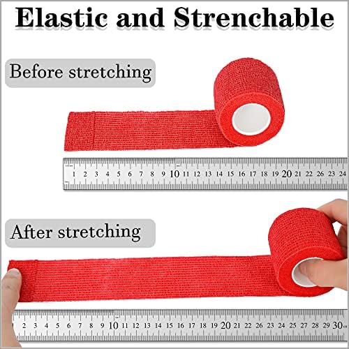 8 Pack 2 in x 5 Yards Cohesive Wrap Self Adhesive Bandage Elastic Self Adherent Wrap Self Stick Vet Tape for Athletic, Wrist, Ankle, Knees, Pets (Red)