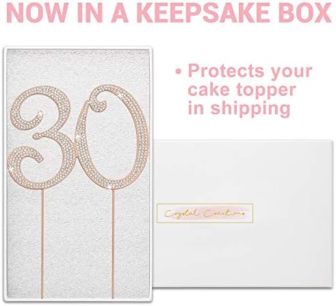 30 Cake Topper - Premium Rose Gold Metal - 30th Birthday or Anniversary Party Sparkly Rhinestone Decoration Makes a Great Centerpiece - Now Protected in a Box