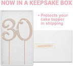 30 Cake Topper - Premium Rose Gold Metal - 30th Birthday or Anniversary Party Sparkly Rhinestone Decoration Makes a Great Centerpiece - Now Protected in a Box