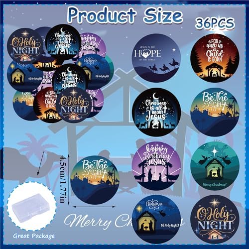 36PCS Edible Christmas Religious Nativity Cupcake Toppers Wafer Paper Happy Birthday Jesus Cupcake Picks Holy Nativity Toppers for Christmas Jesus Theme Party Decor Supplies (Pattern 1)