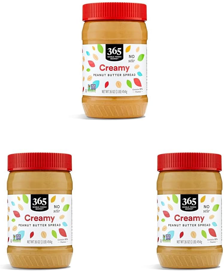 365 By Whole Foods Market, Peanut Butter Spread Creamy No Stir, 16 Ounce (Pack of 3)