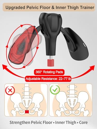 Pelvic Floor Exercise Devices 77 lb Adjustable Kegel Inner Thigh Exerciser and Hip Trainer Workout Equipment for Home Postpartum Recovery Women Men, with Band