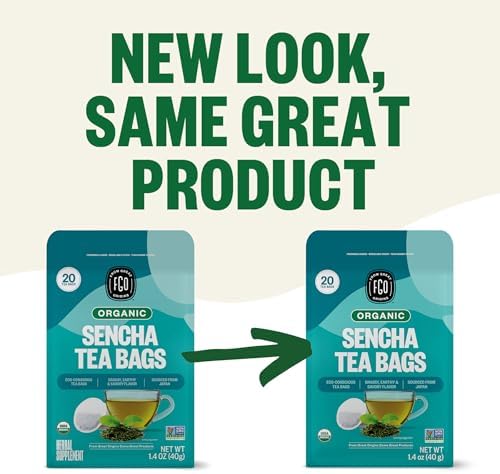 FGO Organic Japanese Sencha Green Tea, 20 Count, Eco-Conscious Tea Bags, Resealable Bag, Packaging May Vary (Pack of 1)