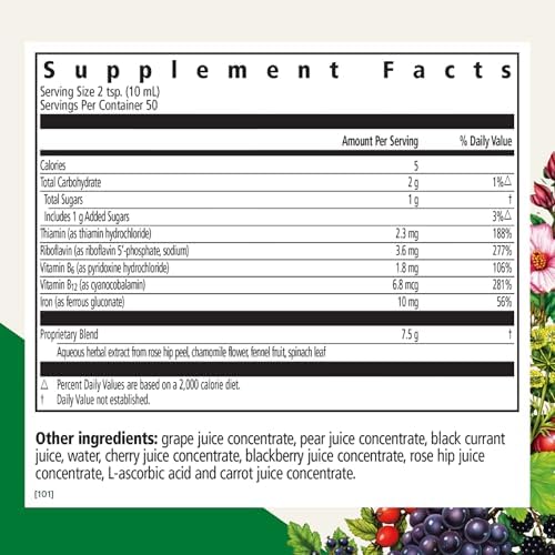 Floradix Floravital Liquid Iron & Vitamin Formula - Liquid Iron Supplement with C & B Vitamins & Herbs for Energy Support - Vegan, Gluten-Free, Yeast-Free & Non-GMO-16.9 Fl Oz