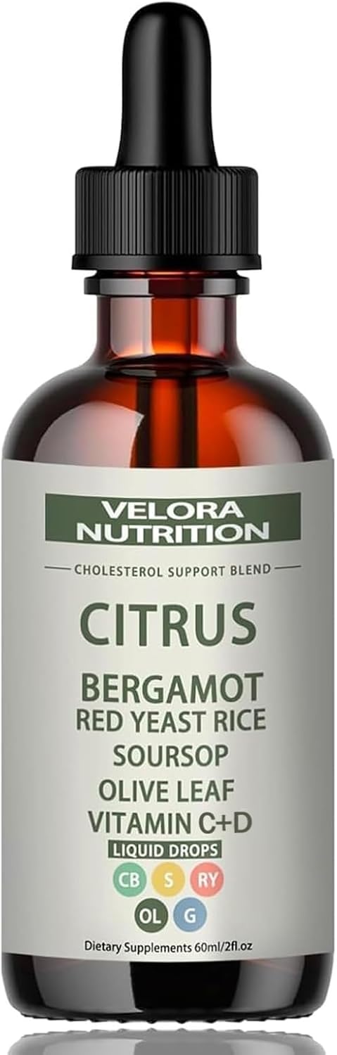 velora Red Yeast Rice Cholesterol Cleans Drops with Citrus, Bergamot, Red Yeast Rice, Soursop, Olive Leaf, Vitamin C+D, Natural, Non-GMO, Vegan 2 fl oz (1pc)