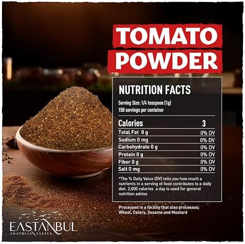 Eastanbul Tomato Powder, Tomato Powder For Cooking, Ground Pure Dried Seasoning, Flavor Enhancing%100 Natural, Everyday Use, Top Culinary Grade, Sodium and Gluten Free, 5.3oz