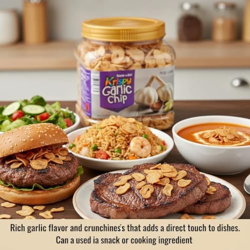 Krispy Garlic Chips - Crispy Fried Flakes, 100% Real Slices 17.7oz(500g) Voted #1 Savory Topping for Ramen, Pizza & Cooking Large Family-Sized Value Jar